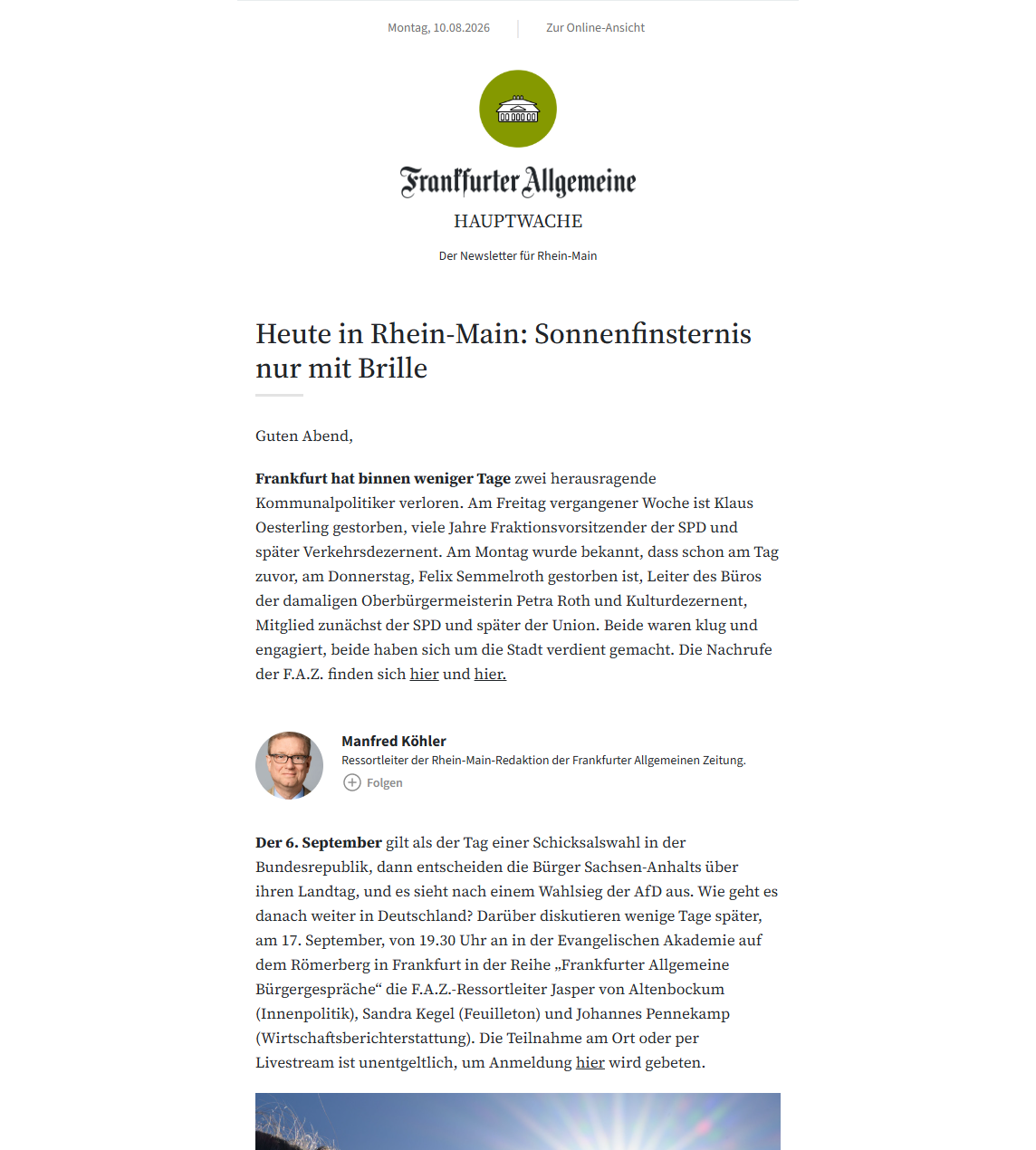 Vorschau des Newsletters Hauptwache